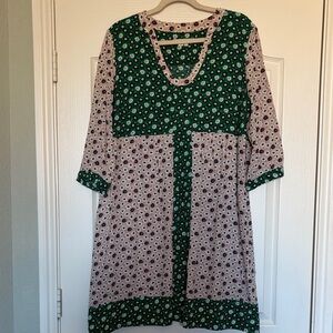 Boden Green and Pink 3/4 Sleeve Dress floral sz 16 16L